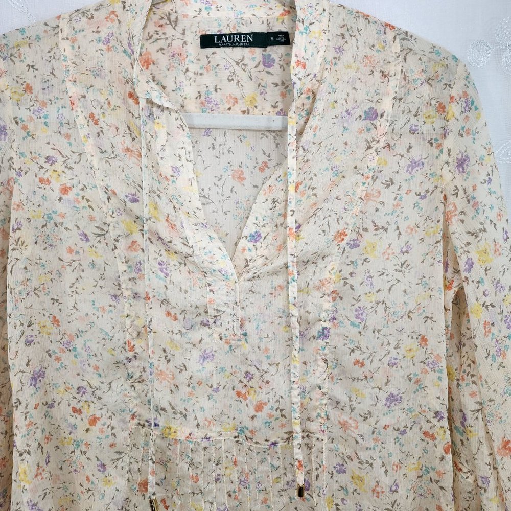 Ralph Lauren Sheer Floral Peach Tunic Style Blouse - Picture 6 of 10